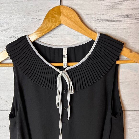 Zara Blouse Womens Size XS Black and White Peter Pan Pleated Collar Sleeveless - Picture 10 of 14
